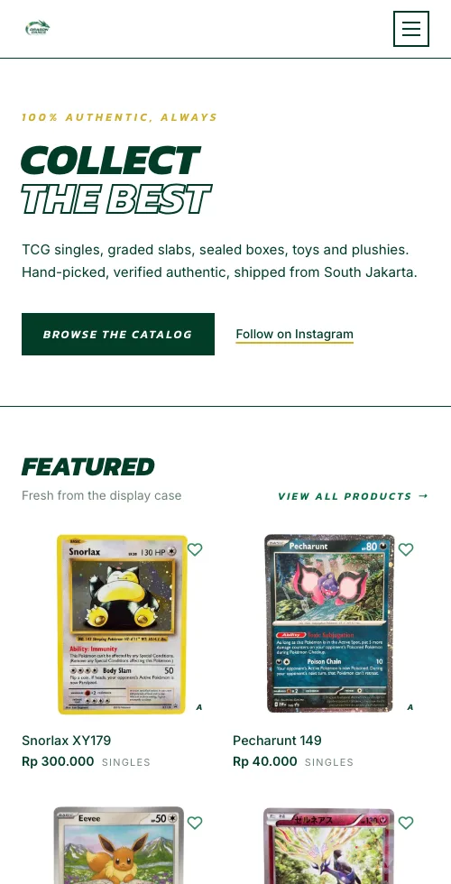 dragondance.id on a phone: featured cards with prices in rupiah